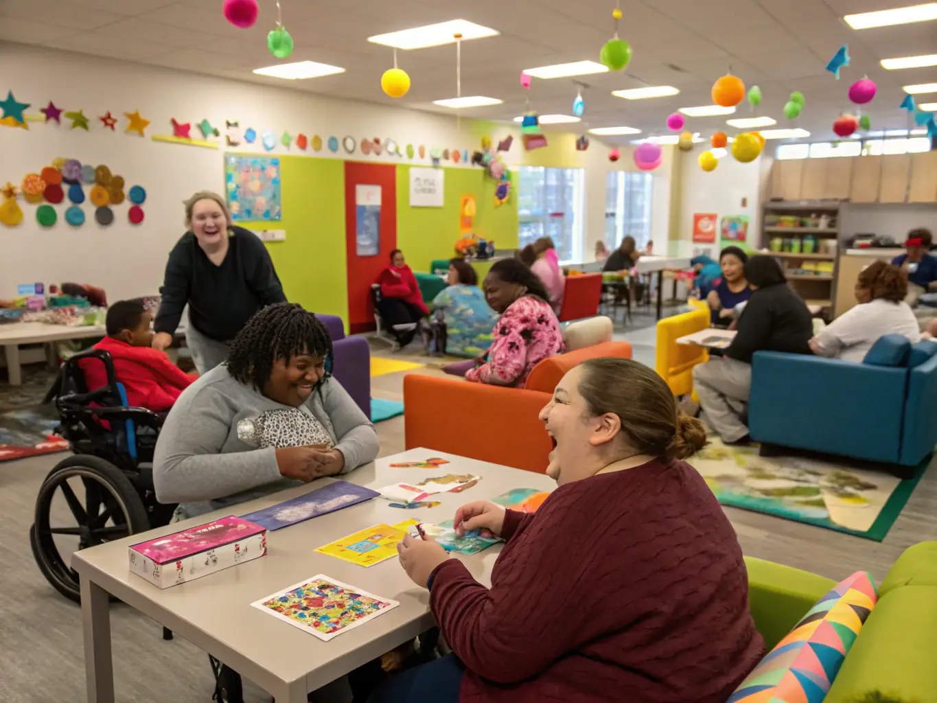 A group of residents engaging in community activities within a supported living facility, showcasing Alpha Health and Care Services Ltd's supported living services.