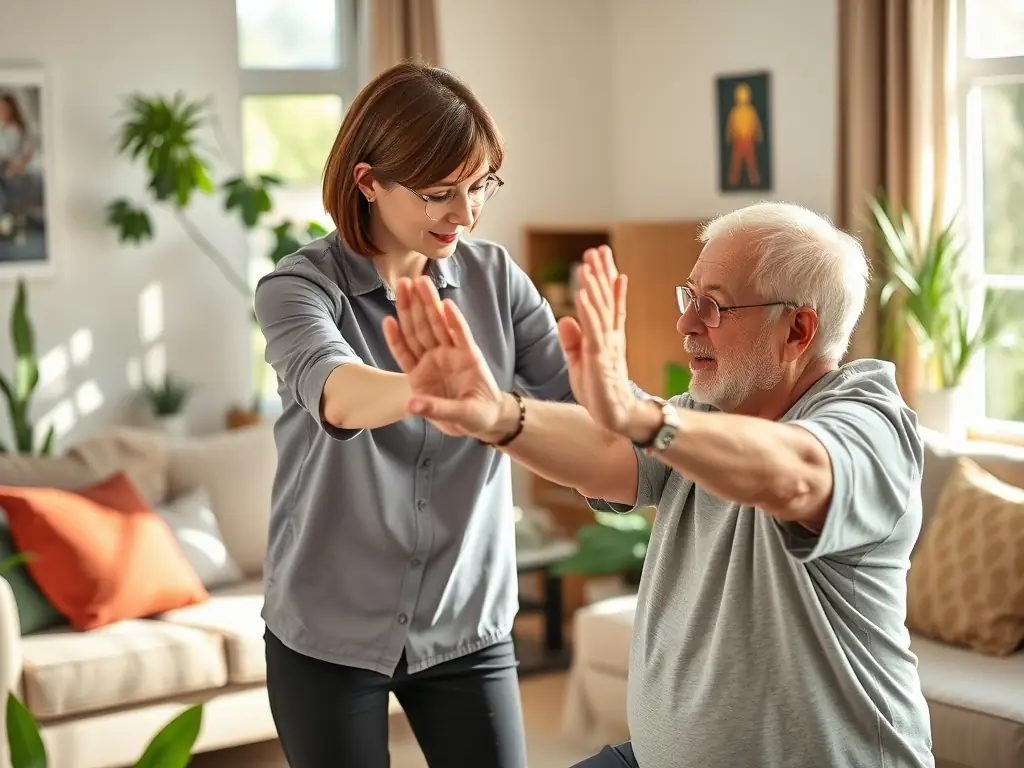 A photograph of a therapist working with a patient during a rehabilitation session, showcasing the personalized therapy and support provided by Alpha Health and Care Services Ltd.